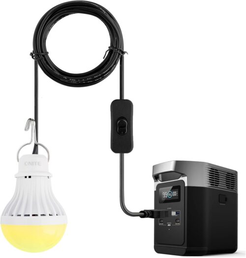 Onite USB LED Light Bulb, fits Most Portable Power Station & Solar Panel, Outdoor Lantern with Hook & 8.4ft Cord, Camping/Hiking/Power Outages Essential Gear, Van/Tent/Garage Use, 5W Warm White