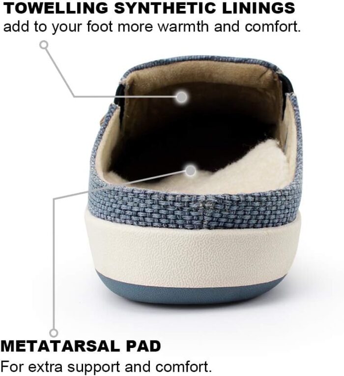 Mens Slippers with Arch Support, Canvas House Slipper for Men with Velvet Lining, Slip On Clog, Indoor Outdoor House Shoes with Anti-Skid Rubber Sole - Image 2