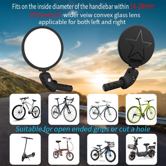 Bike Mirrors,Bike Bar End Mirror, HD Glass Convex Lens Bicycle Rearview Mirror, Safe Cycling Rearview Mirror, Easy to Install - Image 2