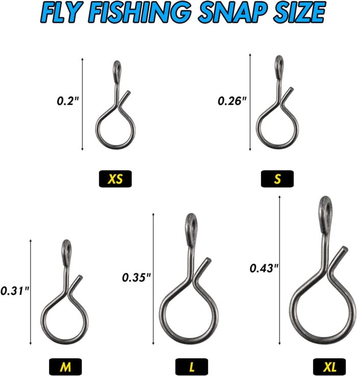 150-Pack Fly Fishing Snaps Twist Clips, 3/5 Sizes Stainless Steel Quick Change Lure Snaps No Knot Clip Quick Snap Fast Snap Lure Connector for Jigs Lures Fishing Clips Swivels Terminal Tackle - Image 3