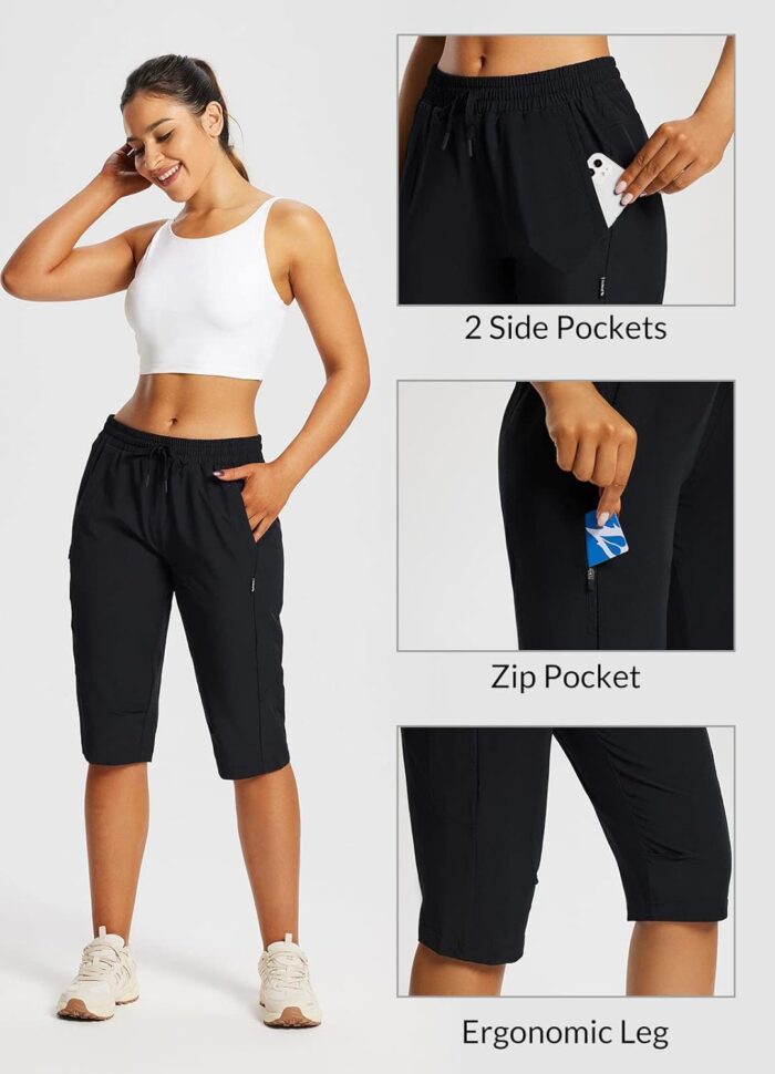 baleaf Women's 15" Long Shorts Below The Knee Capri Hiking Cargo Shorts Lightweight Quick Dry Elastic Waist for Casual - Image 3