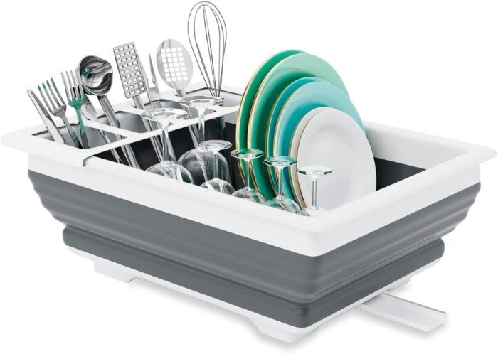 THANSTAR Collapsible Dish Drainer Portable Dinnerware Drainer Organizer for Kitchen RV Campers Travel Trailer Space Saving Kitchen Storage Tray