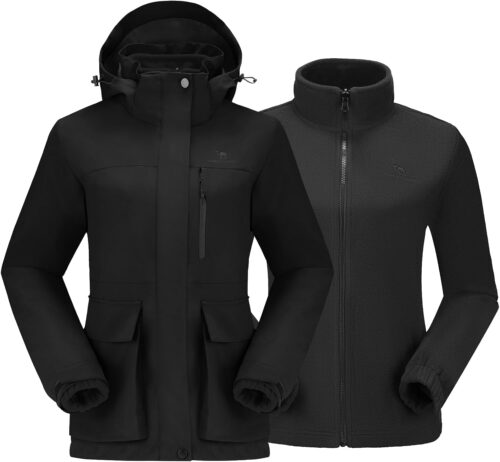 CAMEL CROWN Women's Ski Jacket 3 in 1 Winter Jacket Waterproof Jacket Windbreaker Snow Coat with Inner Warm Fleece Coat