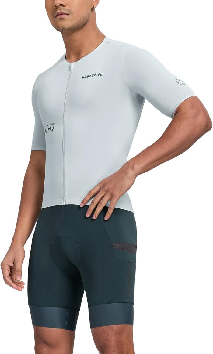 Santic Men's Cycling Jersey Short Sleeve Tops Bicycle Bike Shirt Full Zipper UPF 50+ Bicycle Jersey with Pockets - Image 6