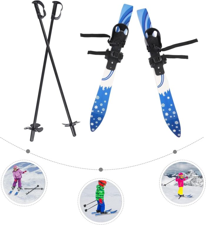 Ski Set Ski Boards Snowboard Winter Sport Ski Snow Board Beginner Snow Skis and Poles with Bindings Lightweight Sturdy and Safe Skiing Equipment Adjustable Buckle Bindings Capacity 110.23lbs (Blue) - Image 4