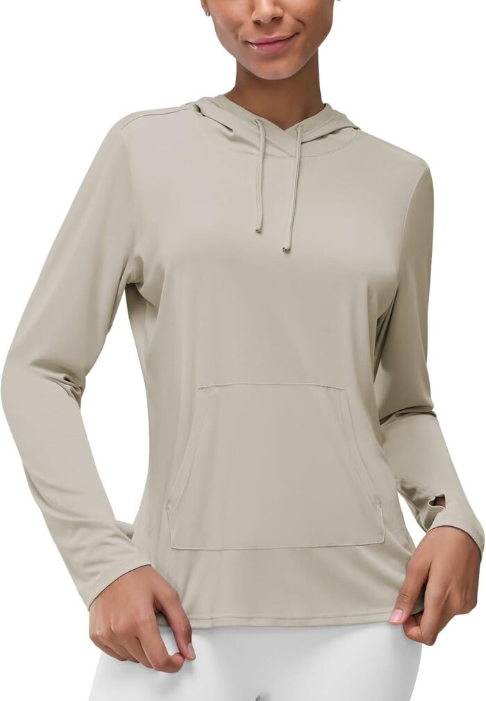 Women's Rash Guard Long Sleeve UV Sun Protection Shirts with Kangaroo Pocket Hoodie UPF 50+ Lightweight SPF Tops for Hiking - Image 2