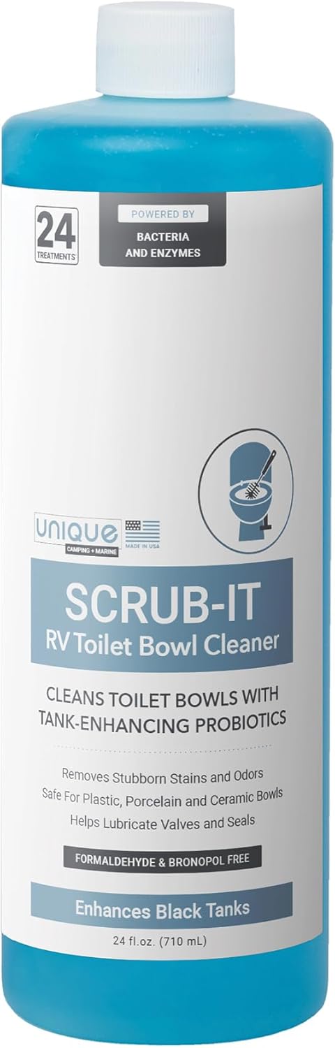 Unique Scrub-It RV Toilet Bowl Cleaner Liquid - Helps Remove Stink, Stains and Debris - Safe on All Toilet Types (24 oz)