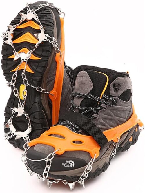 Ice Cleats,Spikes CramponsTraction Snow Grips for Boots Shoes Women Men Kids, Anti Slip Stainless Steel Footwear Spikes for Hiking Fishing Walking Climbing Ice Mountaineering