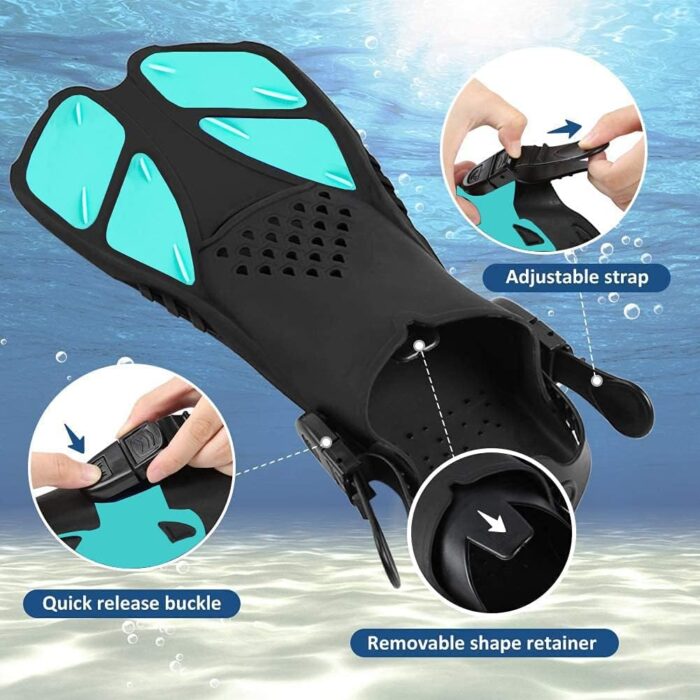 Swim Fins Snorkel Fins Snorkeling Gear Flippers for Swimming Short Diving Fins Travel Size with Mesh Bag Extra Fin Strap Open Heel Adjustable - Image 3