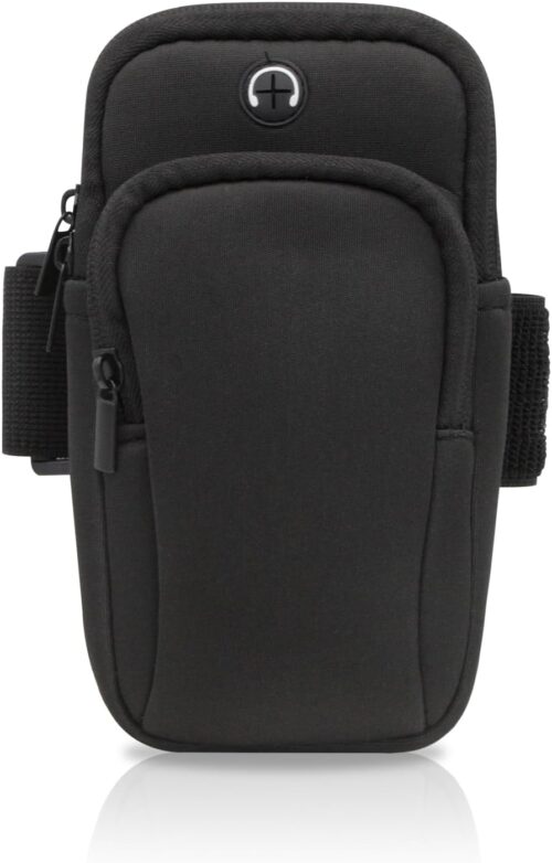 Running Armband, Diving Cloth Running Phone Holder Running Accessories for Men and Women, Dual Pockets Phone Arm Band for Running, Cycling, Mountaineering (Black)