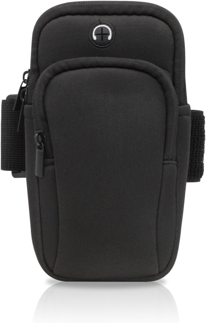 Running Armband, Diving Cloth Running Phone Holder Running Accessories for Men and Women, Dual Pockets Phone Arm Band for Running, Cycling, Mountaineering (Black)