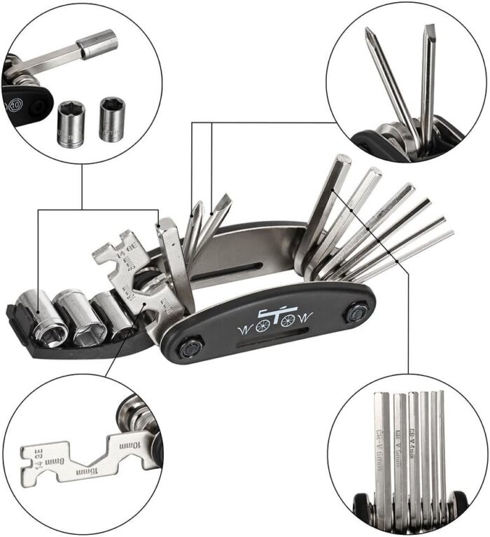 WOTOW Bike Repair Tool Kit, 16 in 1 Bicycle Multitool with Tire Levers Hex Spoke Wrench, Multi Function Accessories Set for Road Mountain Bikes - Image 8