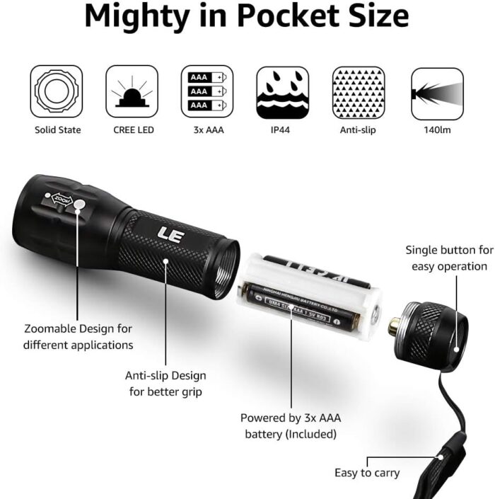 Lighting EVER LED Flashlights High Lumens, Small Flashlight, Waterproof, Adjustable Focus Flash Light for Outdoor, Emergency, AAA Batteries Included, Tactical & Camping Accessories - Image 7