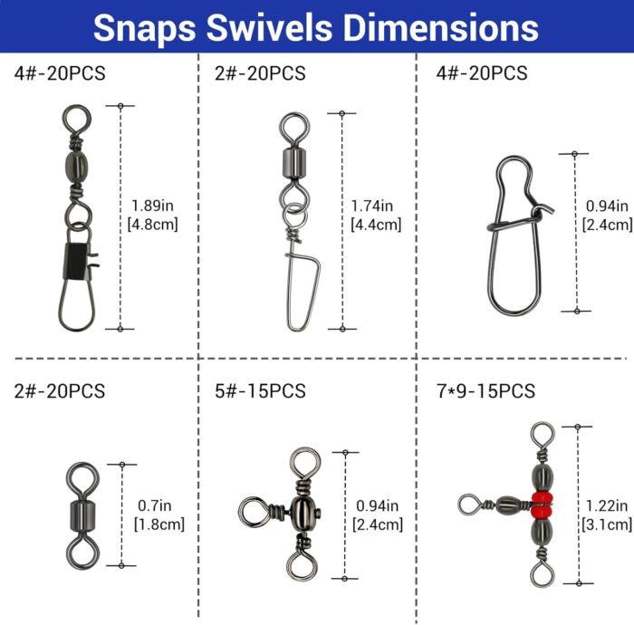110Pcs Strong Fishing Snap Swivels Kit, Include Rolling Barrel Swivels, Premium 3 Ways Fish Line Connector with Snaps Clips, Fishing Terminal Accessories Tackle Box for Lures Sinkers - Image 2