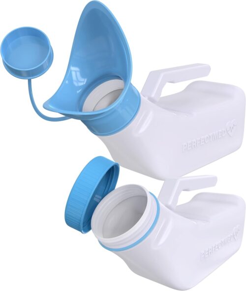 Female Urinal Spill Proof 32 oz (2 Pack)- Urinal for Women & Men - Pee Funnel - Unisex Bed Pan - Portable Urinals for Women - Sturdy Female Urination Device for Car Travel, Road Trip Essentials