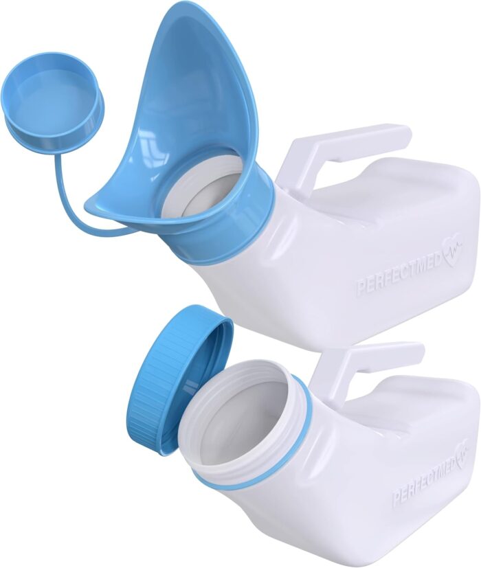 Female Urinal Spill Proof 32 oz (2 Pack)- Urinal for Women & Men - Pee Funnel - Unisex Bed Pan - Portable Urinals for Women - Sturdy Female Urination Device for Car Travel, Road Trip Essentials