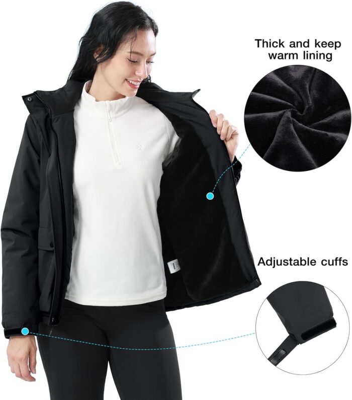 CAMEL CROWN Women's Waterproof Ski Jacket Warm Winter Snow Coat Hiking Windbreaker Hooded Outdoor Snowboarding Jacket - Image 3