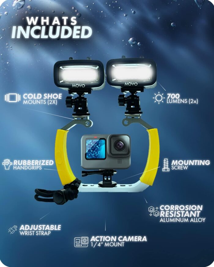 Movo DiveRig3 Diving Rig Bundle with 2 Waterproof LED Lights - Compatible with GoPro HERO3, HERO4, HERO5, HERO6, HERO7, HERO8, and DJI Osmo Action Cam - Scuba Accessories for Underwater Camera - Image 5
