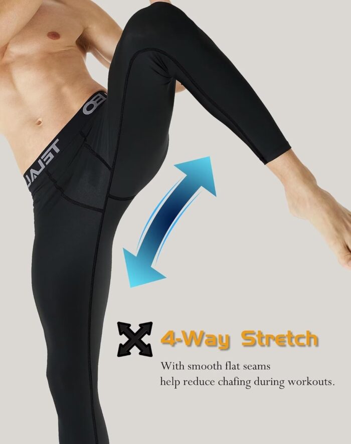5 or 4 Pack Men's Thermal Compression Pants Fleece Lined Sports Tights Athletic Leggings Cold Weather Baselayer Winter Gear - Image 5