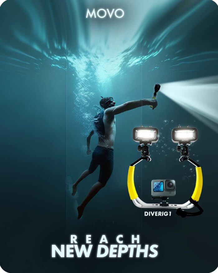 Movo DiveRig1 XL Diving Rig Bundle with Waterproof LED Lights - Compatible with GoPro Hero, HERO5, HERO6, HERO7, HERO8, HERO9, HERO10 and DJI Osmo Action Cam - Scuba Accessories for Underwater Camera - Image 2