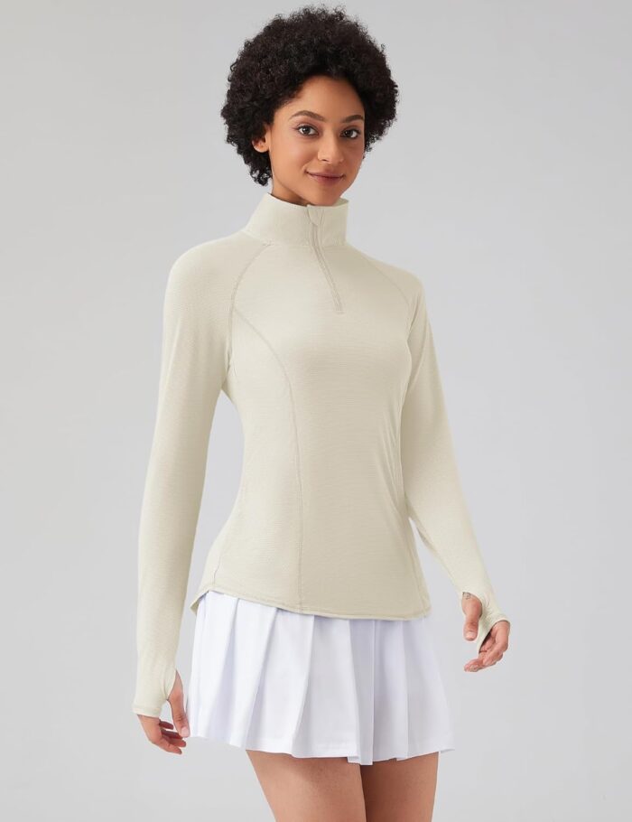 LOMON Women Long Sleeve Shirts Sun Protection 1/4 Zip Summer Quick Dry Hiking Shirts Quarter Zip Pullover for Women - Image 2