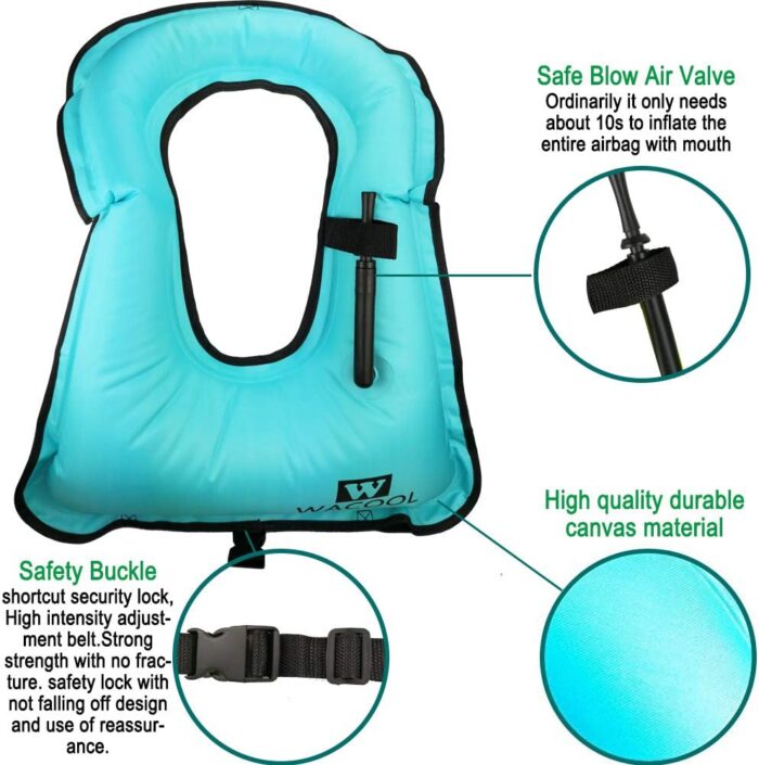WACOOL Inflatable Snorkel Diving Swimming Scuba Vest Jacket large buoyancy Up to 220 lbs for Adult Youth Kids - Image 4