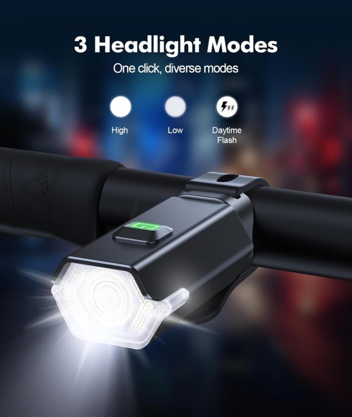 3+6 Modes Bike Lights for Night Riding with Side Light, Rechargeable & IP65 Waterproof Bicycle Light, Bike Headlight and Tail Light Set for Road Mountain Cycling - Image 3