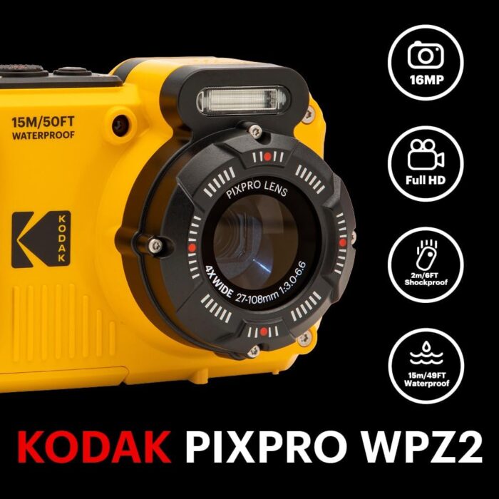 KODAK PIXPRO WPZ2 Rugged Waterproof Shockproof Dustproof WiFi Digital Camera 16MP 4X Optical Zoom 1080P Full HD Video Vlogging Camera 2.7" LCD (Yellow) - Image 2