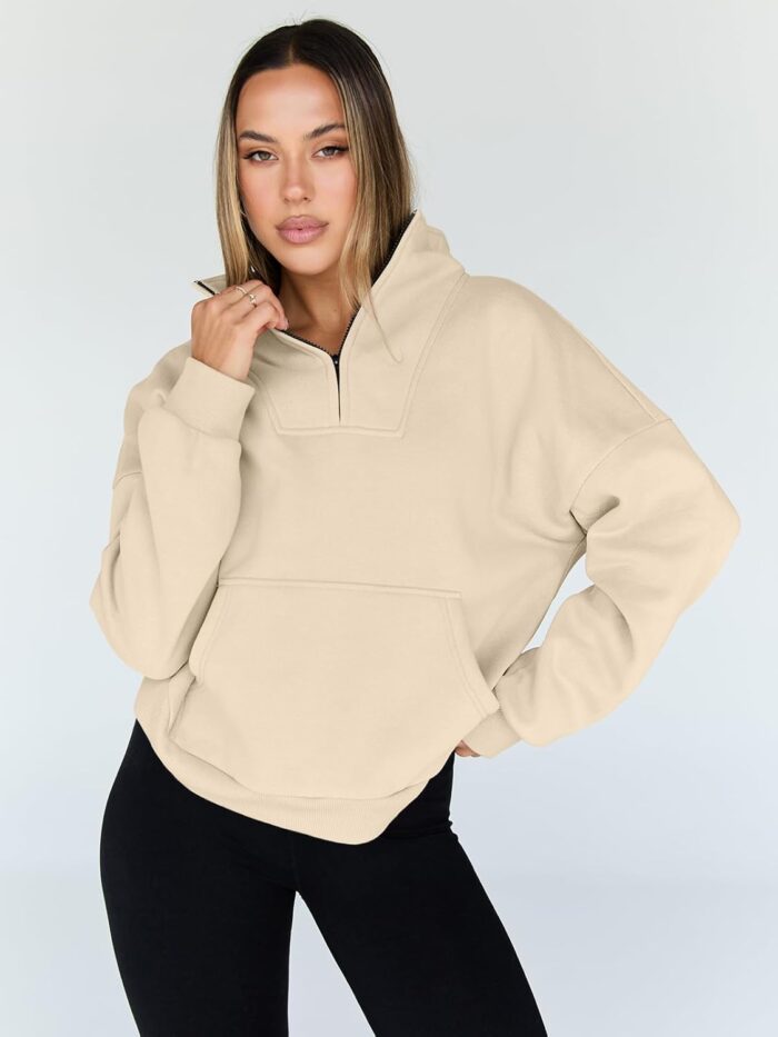 Trendy Queen Sweatshirts Quarter Half Zip Pullover Oversized Hoodies Sweaters Comfy Fall Outfits 2025 Y2K Winter Clothes - Image 2