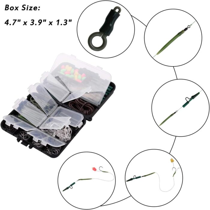 Carp Fishing Tackle Kit – 225pcs Carp Fishing Equipment Tackle Box with Boilies, Hooks, Swivels, Tube Sleeves, Clips and Beads Various Accessories - Image 6