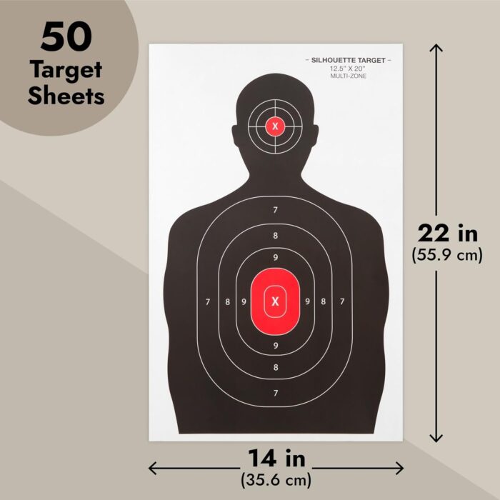 Juvale 50 Pack Paper Shooting Targets for Range, Bulk for Hunting, Silhouette with Red Bullseye (14x22 in) - Targets for Shooting Range - Image 5
