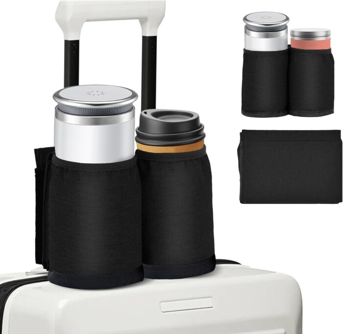 Luggage Travel Cup Holder for Suitcases Free Hands, Travel Accessories, Carry on Beverage Cup Holder Attachment, Luggage Cup Caddy Gifts for Flight Attendants, Business, Travelers, Black - Image 2