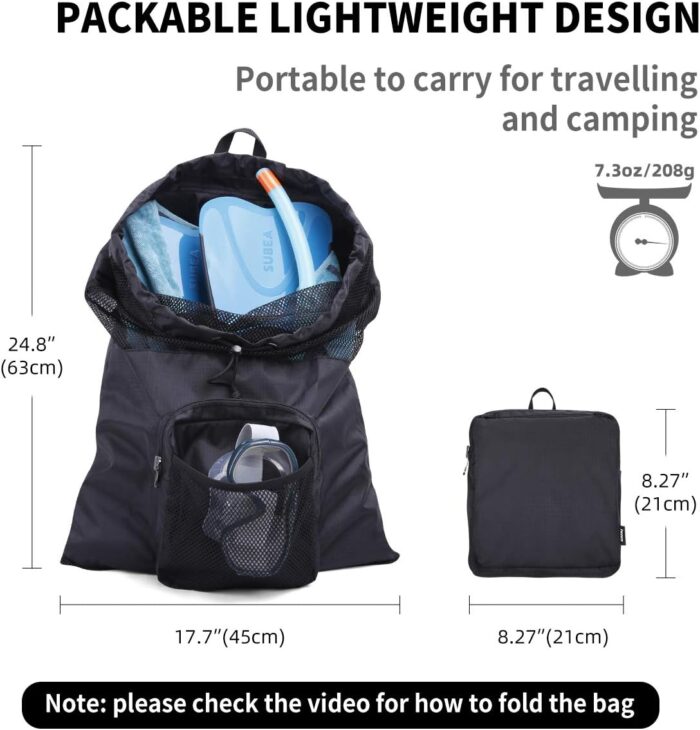 Packable Swim Bag, Mesh Swim Drawstring Backpack with 35L Upgraded Capacity & Vented Design, Lightweight Swimmers Mesh Bag for Swimming Gear Snorkeling Equipment (Black) - Image 2