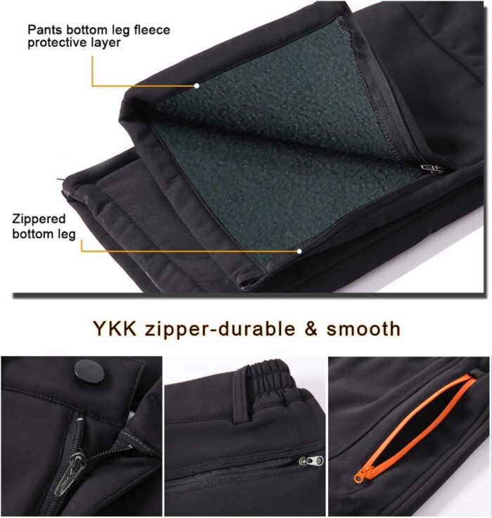 Gash Hao Mens Snow Ski Waterproof Softshell Snowboard Pants Outdoor Hiking Fleece Lined Zipper Bottom Leg - Image 4
