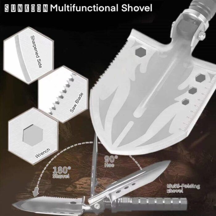 Survival Shovel Survival Axe, Camping Folding Shovels Hatchet with 19.2-37.8inch Lengthened Handle Enlarged Shovelhead High Carbon Steel with Storage Pouch for Camping Cycling Hiking - Image 6