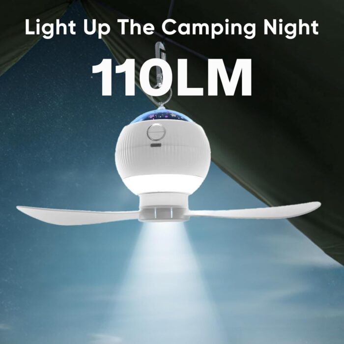 Ceiling Fans with Lights & Starry Projection, LED Hanging Camping Fan with Remote & Timer, 3600mAh Rechargeable Battery Portable Tent Fan for Car RV Survival Kit Camping Essentials(Fit 1-2 Person) - Image 7