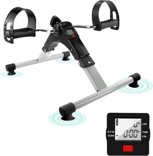 Under Desk Bike Pedal Exerciser with Interchangeable Suction Cups Mini Exercise Bike for Arms Legs Adjustable Resistance LCD Display Foldable Desk Cycling Equipment for Office Home Anti-Slip