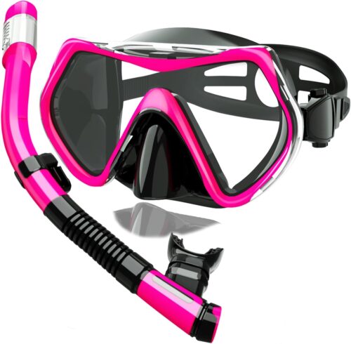 Snorkeling Gear for Adults,Snorkel Mask Adult Dry Top Snorkel Set Panoramic View Snorkel Gear Anti-Fog Scuba Diving Mask for Lap Swimming Snorkeling Diving Scuba Training Travel Snorkel Kit
