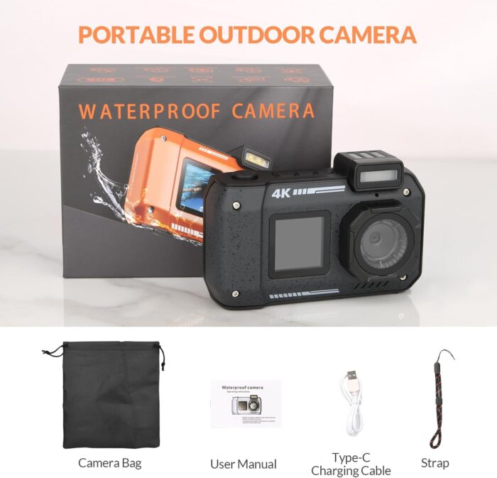 33FT Underwater Camera 4K 30FPS Waterproof Digital Camera with Dual Screens Selfie Built-in 2500 mAh Battery for Snorkeling,Novice Photographer,Black - Image 7