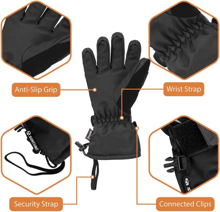 SUN CUBE Ski Gloves Men Women, Waterproof Thermal Winter Snow Gloves, Windproof 3M Thinsulate Snowboarding Snowmobile Skiing, Insulated Warmers Zipper Pocket Cold Weather Outdoor Snowboard - Image 5