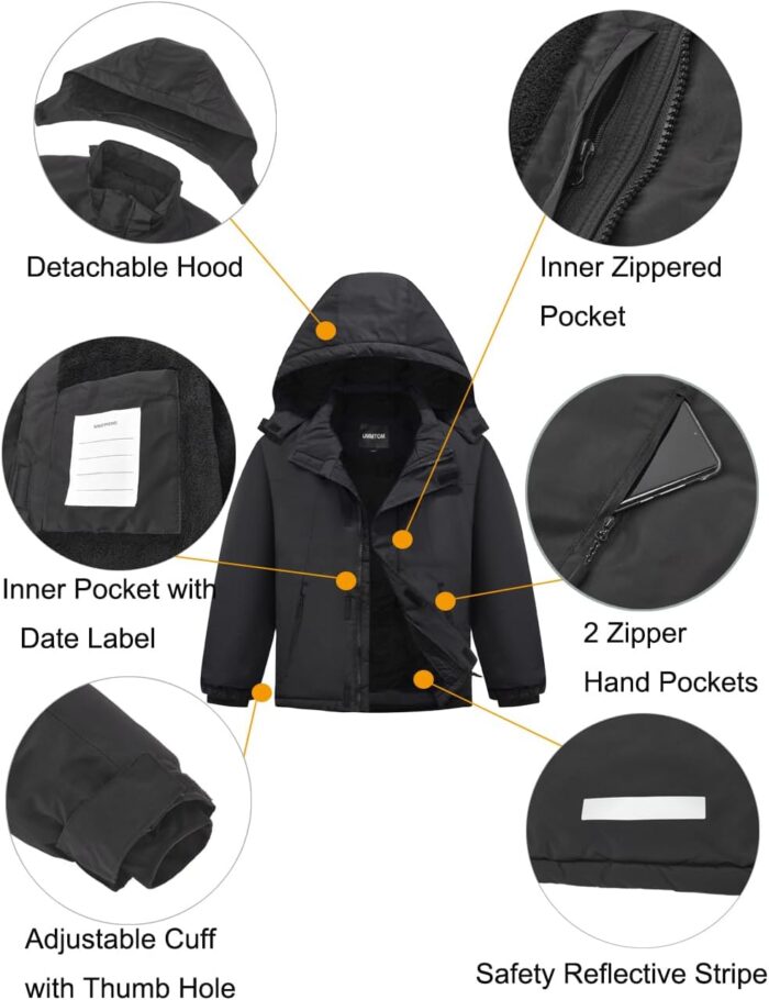 Boys Waterproof Ski Jacket Warm Winter Fleece Snow Coat Kids Outdoor Hooded Snowboard Jacket - Image 6