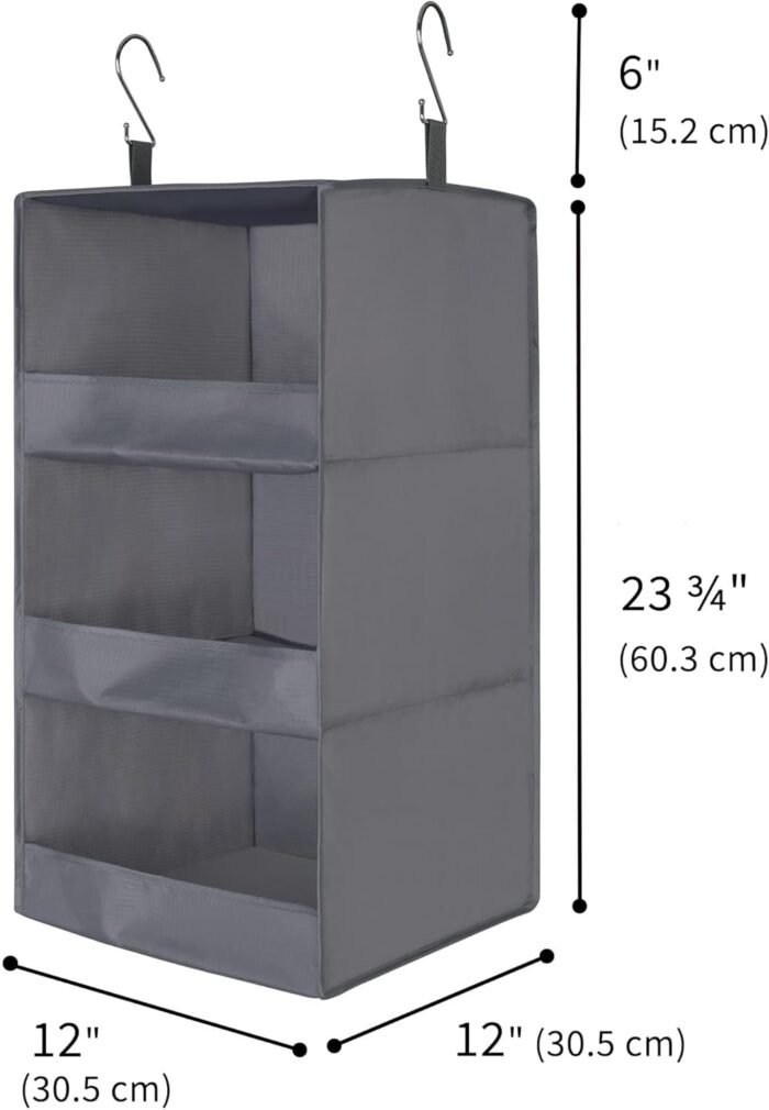 GRANNY SAYS 3-Shelf Hanging Closet Organizer and Storage, Collapsible Hanging Closet Shelves, Hanging Organizer for Closet & RV, Gray, 29 ½" H X 12" W X 12" D, 1-Pack - Image 3