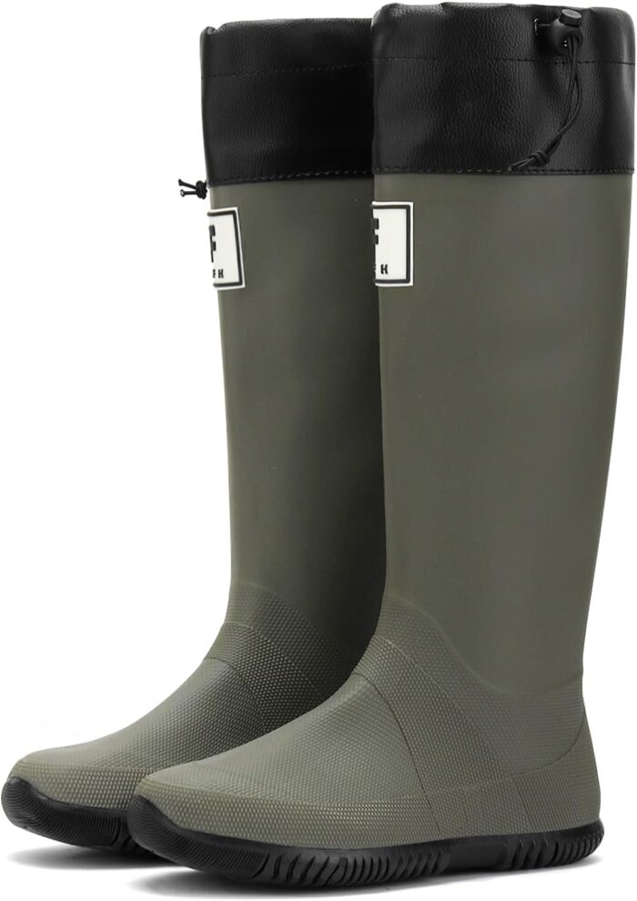 YUHITYGZGS Rain Boots Women, Waterproof Rubber Boots Men, Anti-Slip Lightweight Garden Shoes, High Knee Water Boots with Adjustable Buckle, Durable Fishing Boots Outdoor