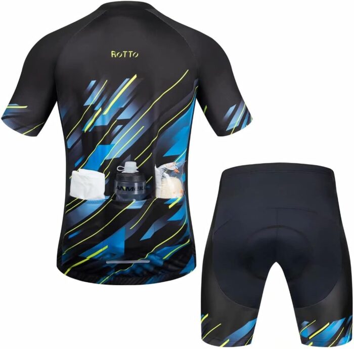 ROTTO Mens Cycling Jersey and Shorts Set Short Sleeve Biking Outfit Bike Clothing and Padded Shorts Suit - Image 2