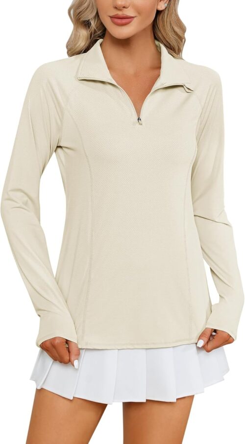 LOMON Women Long Sleeve Shirts Sun Protection 1/4 Zip Summer Quick Dry Hiking Shirts Quarter Zip Pullover for Women