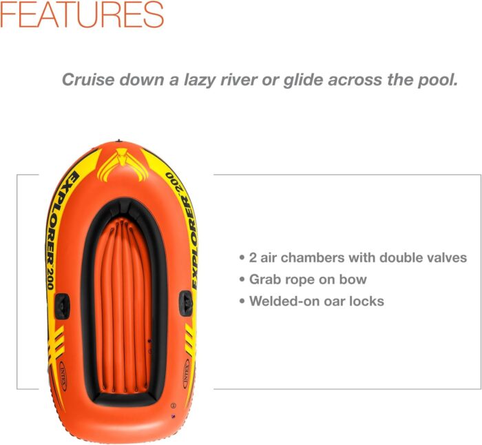 INTEX Explorer Inflatable Boat Series: Dual Air Chambers – Welded Oar Locks – Grab Handles – Bow Rope – Sporty Design - Image 3