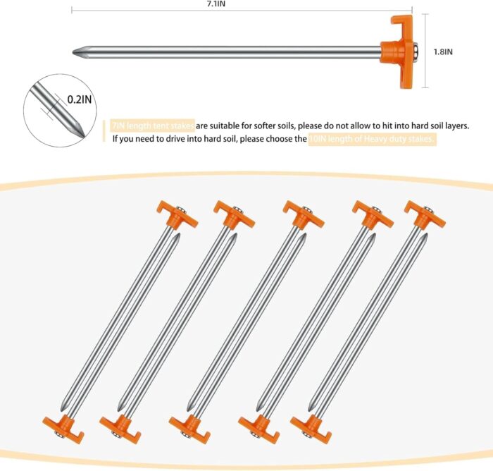 12PCS Tent Stakes Heavy Duty Camping Stakes,AVOFOREST 7.1Inch Non-Rust Metal Tent Pegs Ground Stakes Tent Spikes Camping,Hiking Orange - Image 2