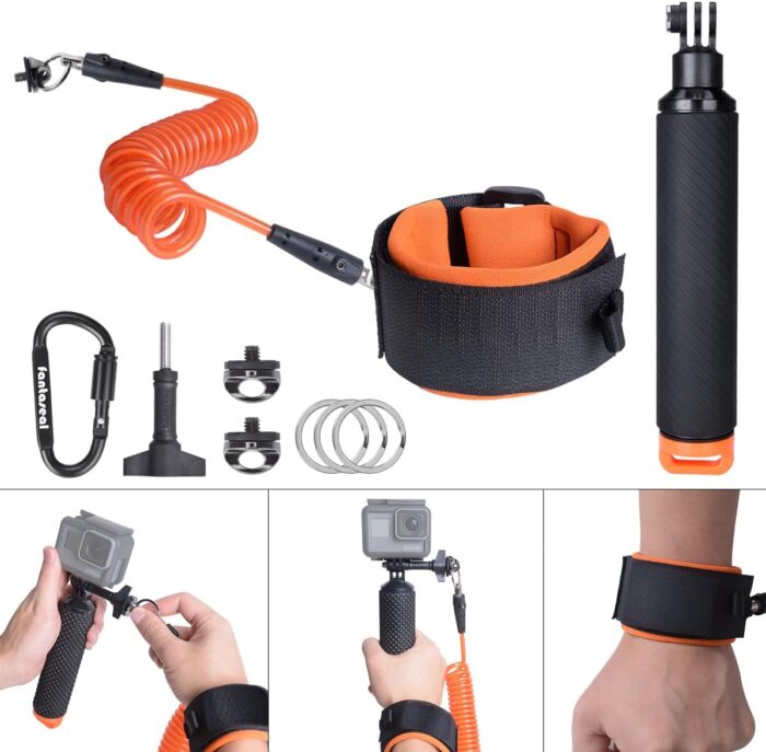 Action Camera Non-Slip Handler Floating Hand Grip Holder Mount + Steel-cored Safety Wrist Strap for GoPro Sony Insta360 Olympus Akaso Underwater Camcorder Diving Surfing Snorkeling Rafting Kayak Scuba - Image 5