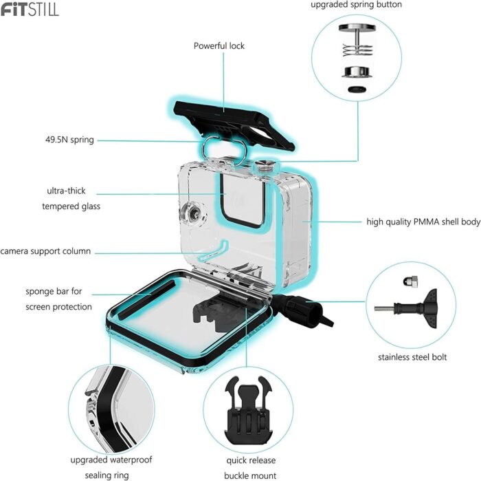 FitStill Underwater Waterproof Diving Housing for Go Pro Hero 13/12/11/10/9 Black,60M/196FT Protective Underwater Diving Housing Shell Accessories (Hero 13/12/11/10/9 Black) - Image 5