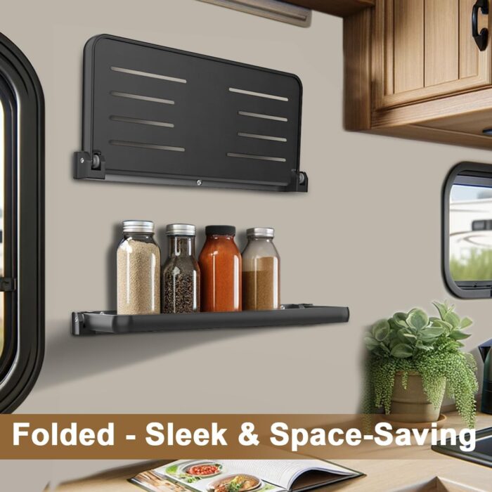 Safoner RV Aluminum Fold-Down Wall Shelf - The Essential Camper Accessory for Interior Organization | Space-Efficient Versatile Floating Storage- 1 Pack - Image 4